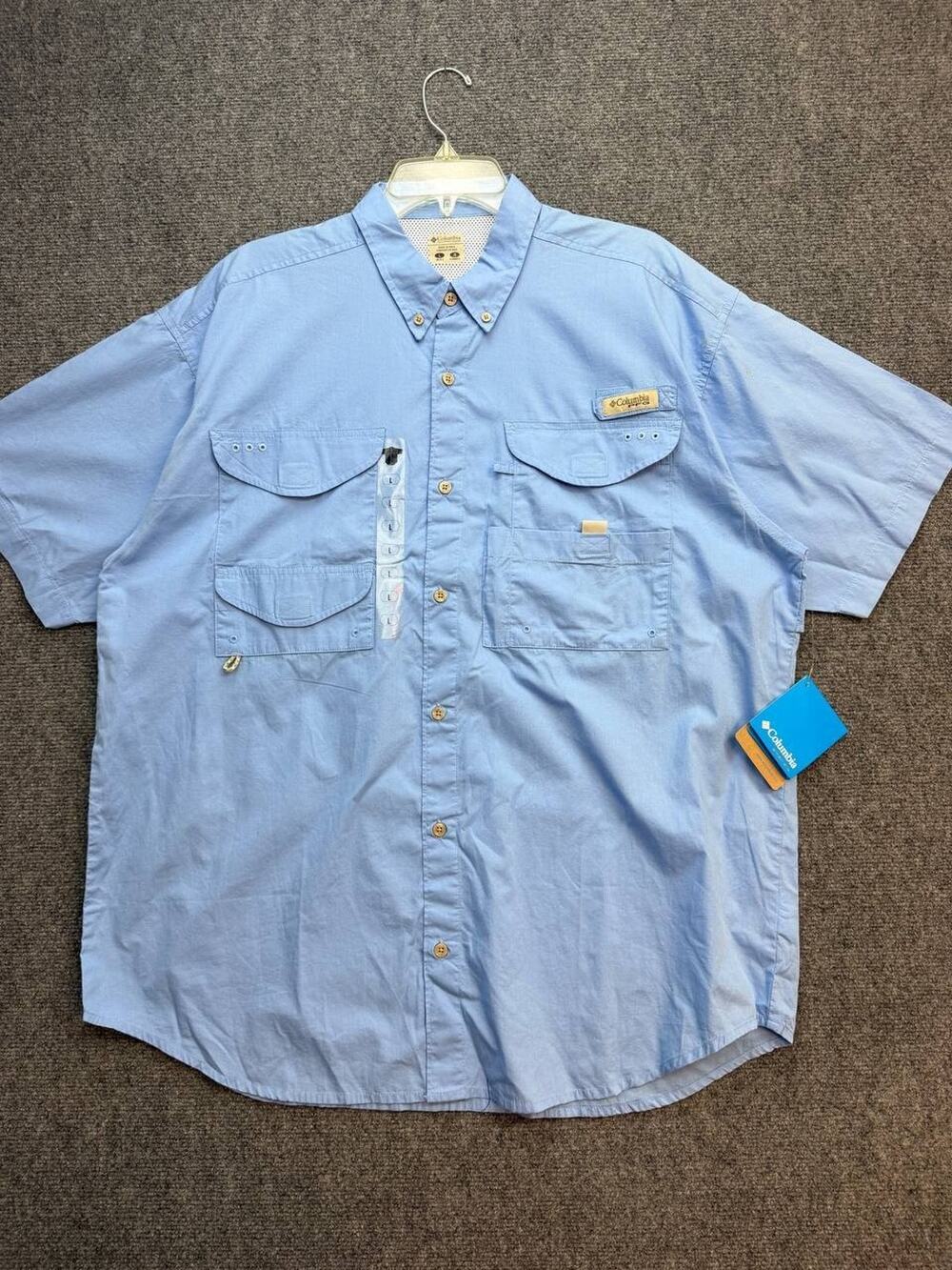 Columbia PFG Mens L Blue Texas Redfish Graphic Fishing Shirt New Tags